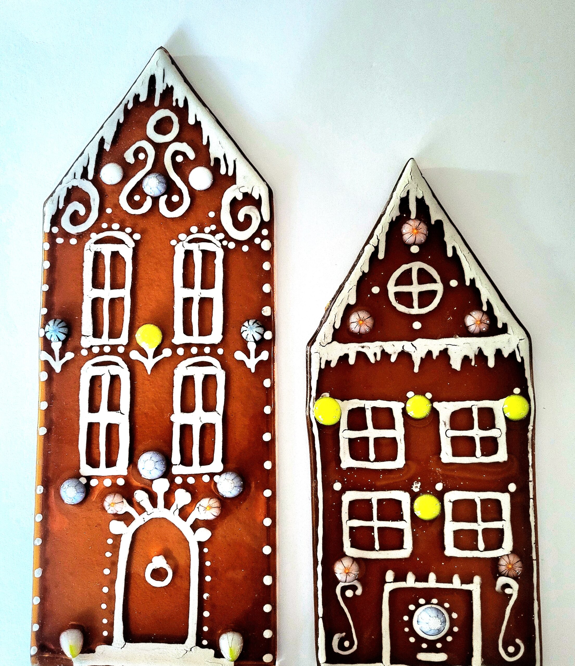 Fused Kiln Glass Gingerbread House Candle Shield Evening