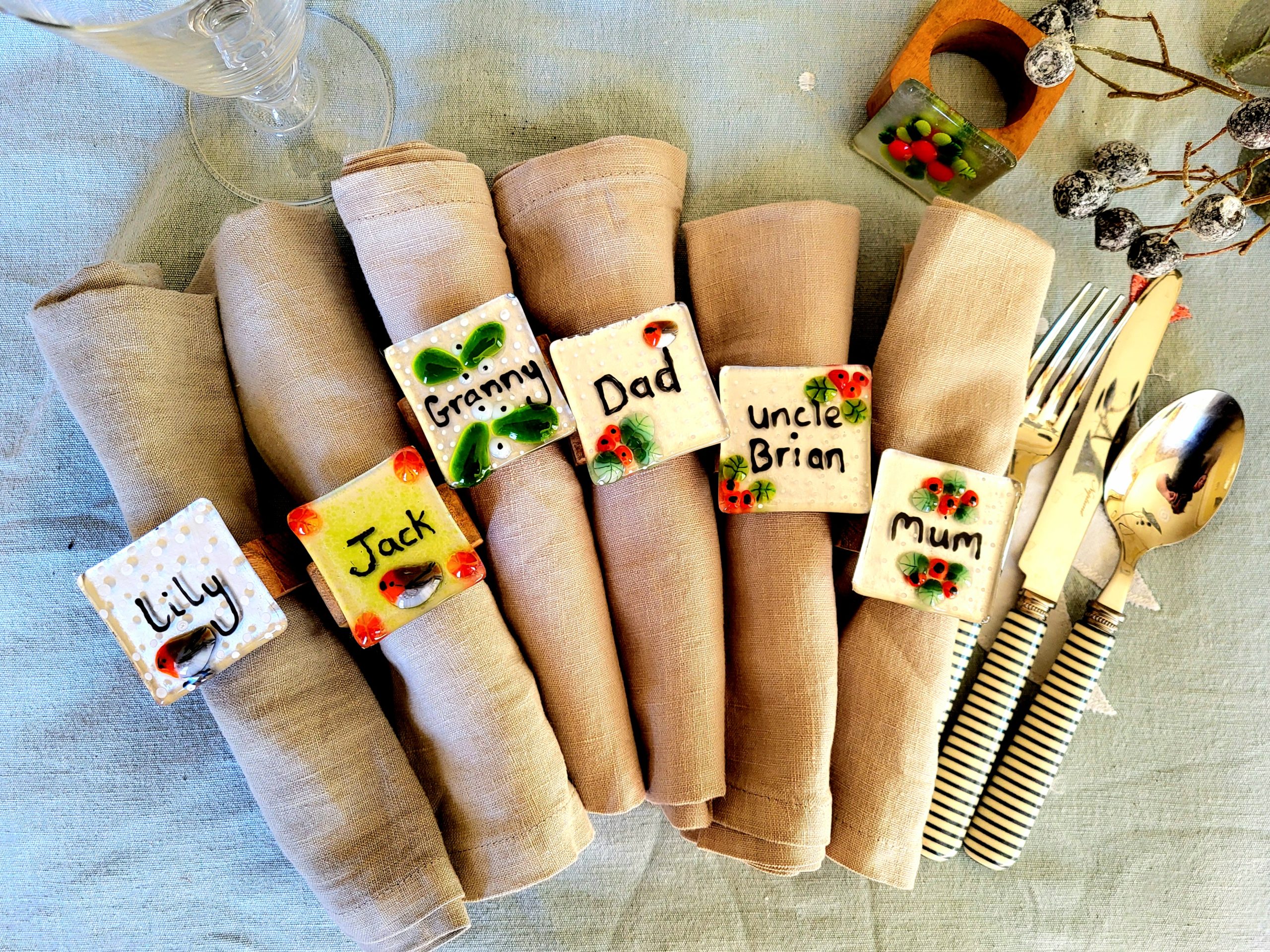 Personalised Fused Glass Napkin Rings