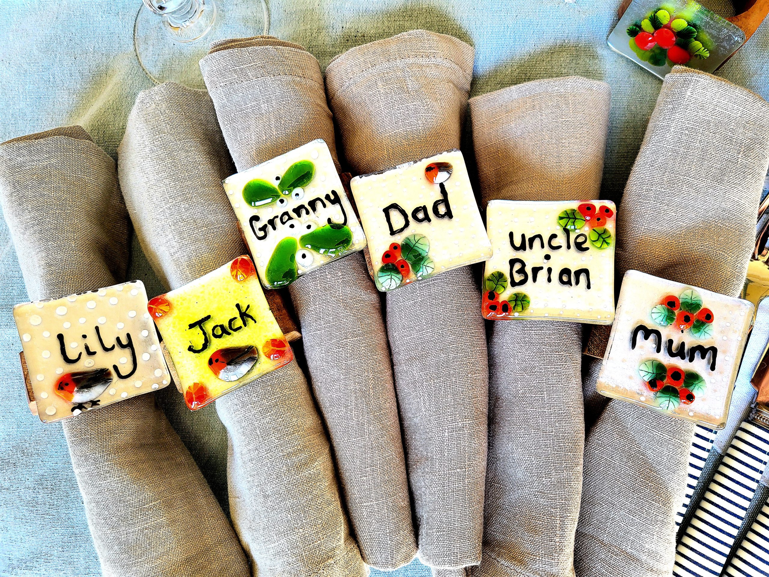 Personalised Fused Glass Napkin Rings