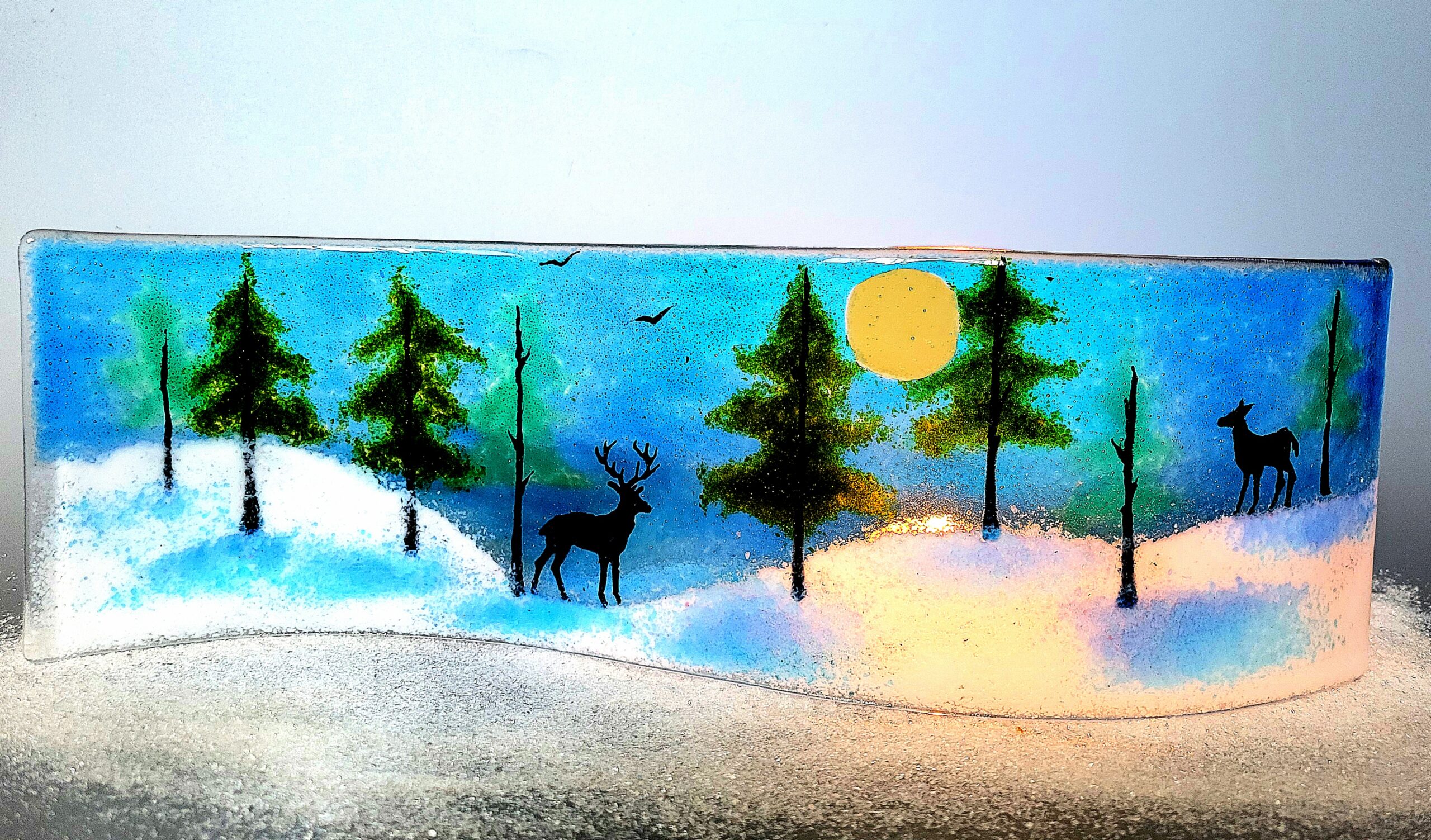 2 fused glass Winter scene /Chistmas self standing bends - Image 2
