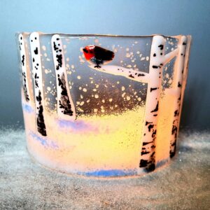 2 fused glass Winter scene /Chistmas self standing bends