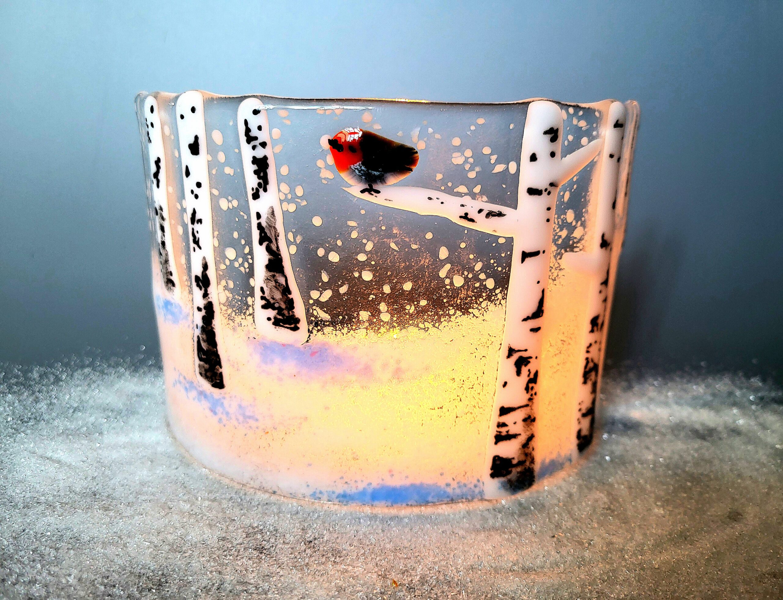 2 fused glass Winter scene /Chistmas self standing bends